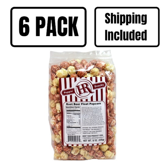 Root Beer Float Popcorn | 8 oz. | 6 Pack | Shipping Included | Root Beer & Vanilla Flavored Popcorn | Made in Gibbon, NE | HR Poppin' Snacks