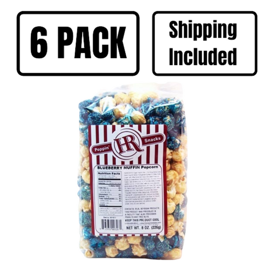 Blueberry Muffin Popcorn | 8 oz. | 6 Pack | Shipping Included | Sweet & Tangy Snack | Made in Gibbon, NE | HR Poppin' Snacks