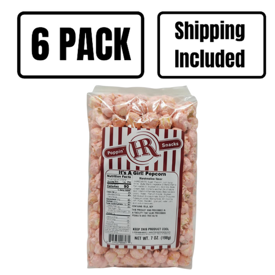 It's A Girl Pink Popcorn | 7 oz. | 6 Pack | Shipping Included | Pink Gender Reveal Party | Made in Gibbon, NE | HR Poppin' Snacks