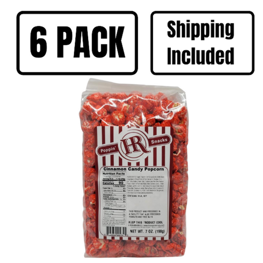 Cinnamon Candy Popcorn | 7 oz. | 6 Pack | Shipping Included | Sweet & Spicy Popcorn | Made in Gibbon, NE | HR Poppin' Snacks