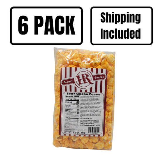 Bacon Cheddar Popcorn | 3.5 oz. | Pack of 6 | Shipping Included | Famous Cheese With Touch Of Bacon | Made in Gibbon, NE | HR Poppin' Snacks