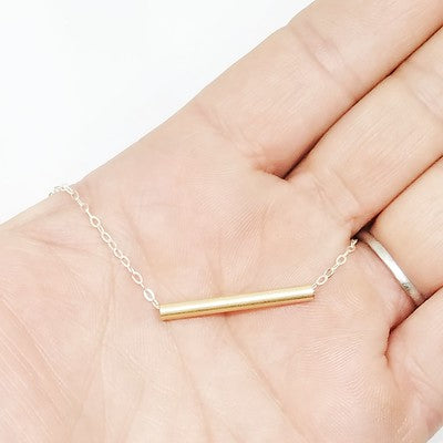 Chevron Gold Tubes Necklace | N509 | Made on Sterling Chain | Simple, Elegant Necklace | Hangs In A V Shape | Lasts A Lifetime | Perfect Gift For Wife, Mother, Or Loved One | Nebraska-Made Necklace | Perfect For Any Outfit