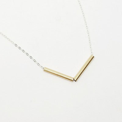 Chevron Gold Tubes Necklace | N509 | Made on Sterling Chain | Simple, Elegant Necklace | Hangs In A V Shape | Lasts A Lifetime | Perfect Gift For Wife, Mother, Or Loved One | Nebraska-Made Necklace | Perfect For Any Outfit