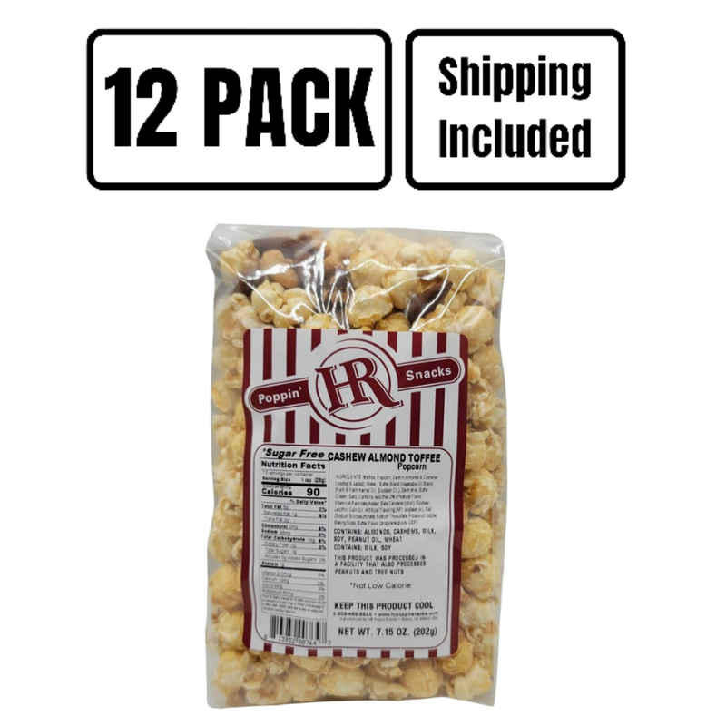 Sugar Free Cashew Almond Toffee Popcorn | Made in Small Batches | Party Popcorn | Pack of 12 | Shipping Included