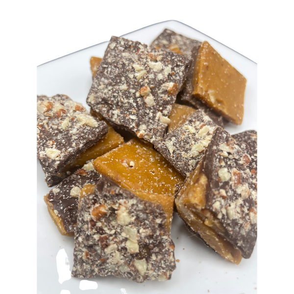 Homemade Toffee | Dark Chocolate | Barb's Buttery Toffee | Hand Made in Small Batches | Sweet ad Savory Toffee | Choose Your Nut Preference | 8 oz