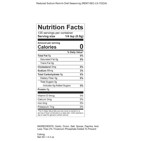 Nutrition Label For Reduced Sodium Seasoning