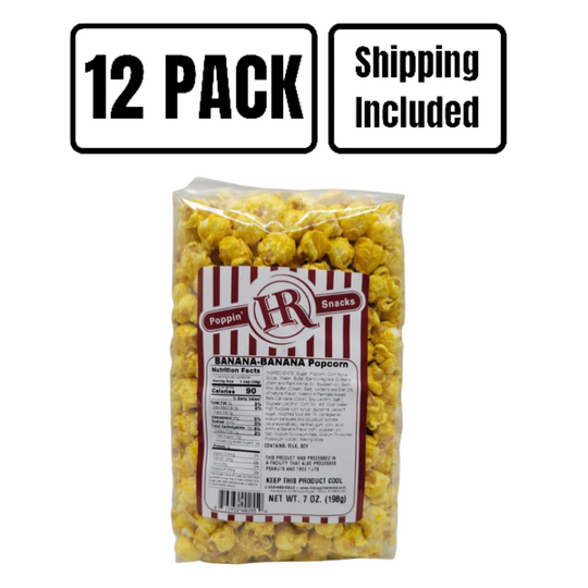 Banana Popcorn | 7 oz. | 12 Pack | Shipping Included | Banana Lovers | Fresh Popcorn Aroma | Made in Gibbon, NE | HR Poppin' Snacks