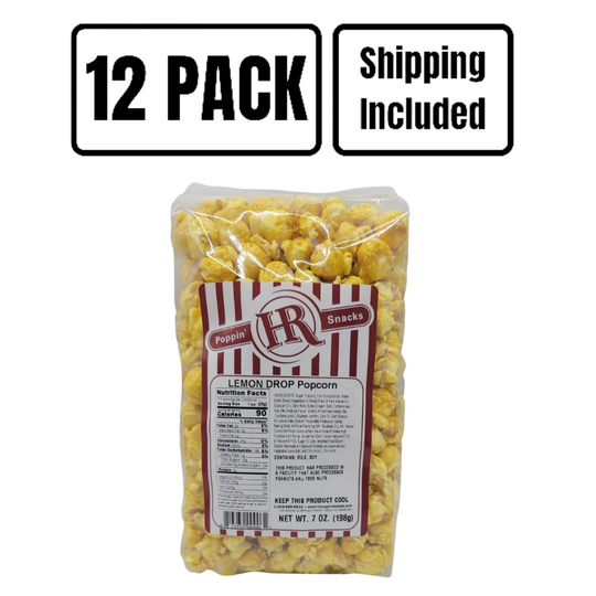 Lemon Popcorn | 7 oz. | 12 Pack | Shipping Included | Burst Of Citrus Flavor | Made in Gibbon, NE | HR Poppin' Snacks