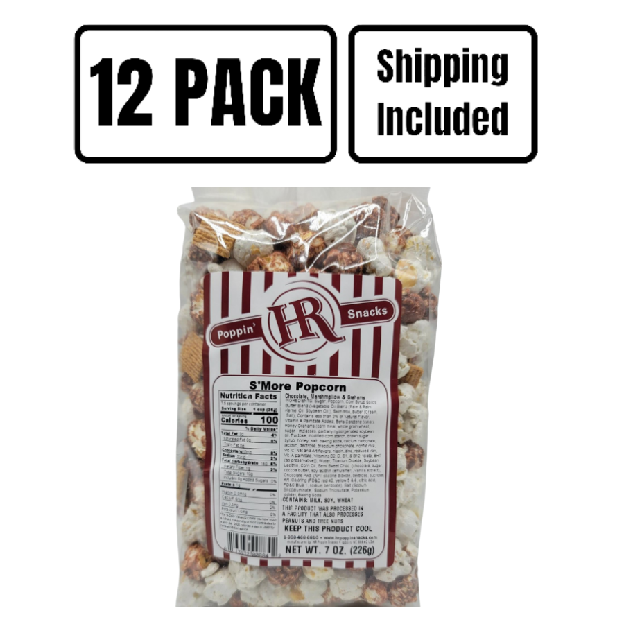 S'mores Popcorn | 8 oz. | 12 Pack | Shipping Included | Sweet Chocolate & Marshmallow Popcorn | Graham Chunks | Made in Gibbon, NE | HR Poppin' Snacks