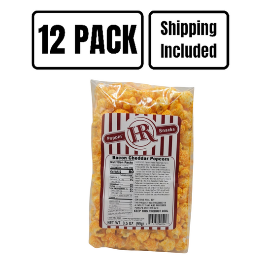 Bacon Cheddar Popcorn | 3.5 oz. | Pack of 12 | Shipping Included | Cheesy & Smoky Blend | Savory Popcorn | Made in Gibbon, NE | HR Poppin' Snacks