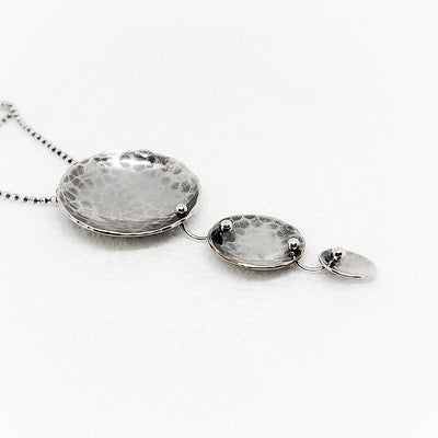 Three Dapped Sterling Graduated Discs Necklace | N538 | Three Circles of Sterling Silver | Hammered and Heated For Long Lasting Support | Lasts a Lifetime | Nebraska Made Jewelry | Made With Sterling | Compliments Any Outfit For Any Occasion