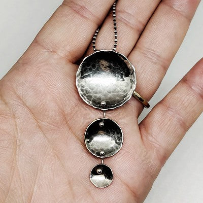 Stirling Silver Necklace | Three Tier Disc Necklace | Hammered and Heated For Long Lasting Support | Lasts a Lifetime | Nebraska Made Jewelry | Made With Sterling | Compliments Any Outfit For Any Occasion