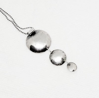 Three Dapped Sterling Graduated Discs Necklace | N538 | Three Circles of Sterling Silver | Hammered and Heated For Long Lasting Support | Lasts a Lifetime | Nebraska Made Jewelry | Made With Sterling | Compliments Any Outfit For Any Occasion