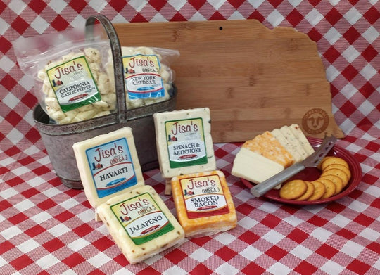 Best Nebraska Farmstead Cheese 6 Piece Sampler | Garlic Pepper, Cheddar, Havarti, Jalapeno, Spinach & Artichoke, Bacon | Hand-Cut and Carefully Aged