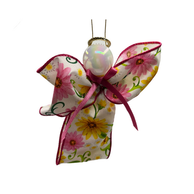 Assorted Pink Floral Bow Angel Ornament