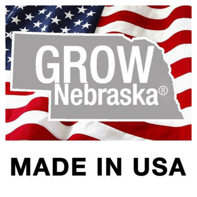 GROW Nebraska Made In USA Logo On An American Flag Background