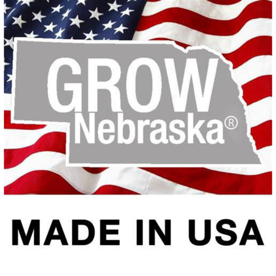 GROW Nebraska Made In USA Logo On An American Flag Background