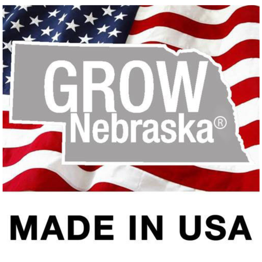 GROW Nebraska Made In USA Logo On An American Flag Background