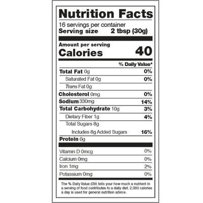 Nutrition Label For Angi's Barbecue Sauce
