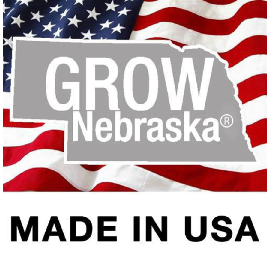 GROW Nebraska Made in the USA Logo on White background.