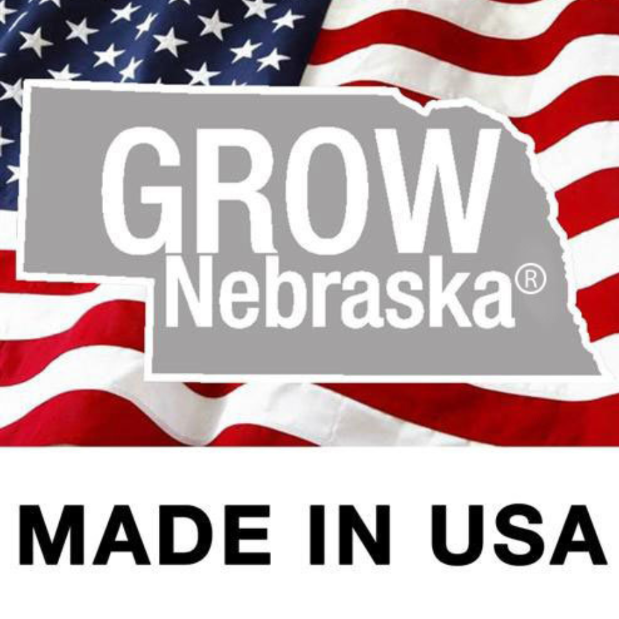 GROW Nebraska made in the USA Logo on a white background.