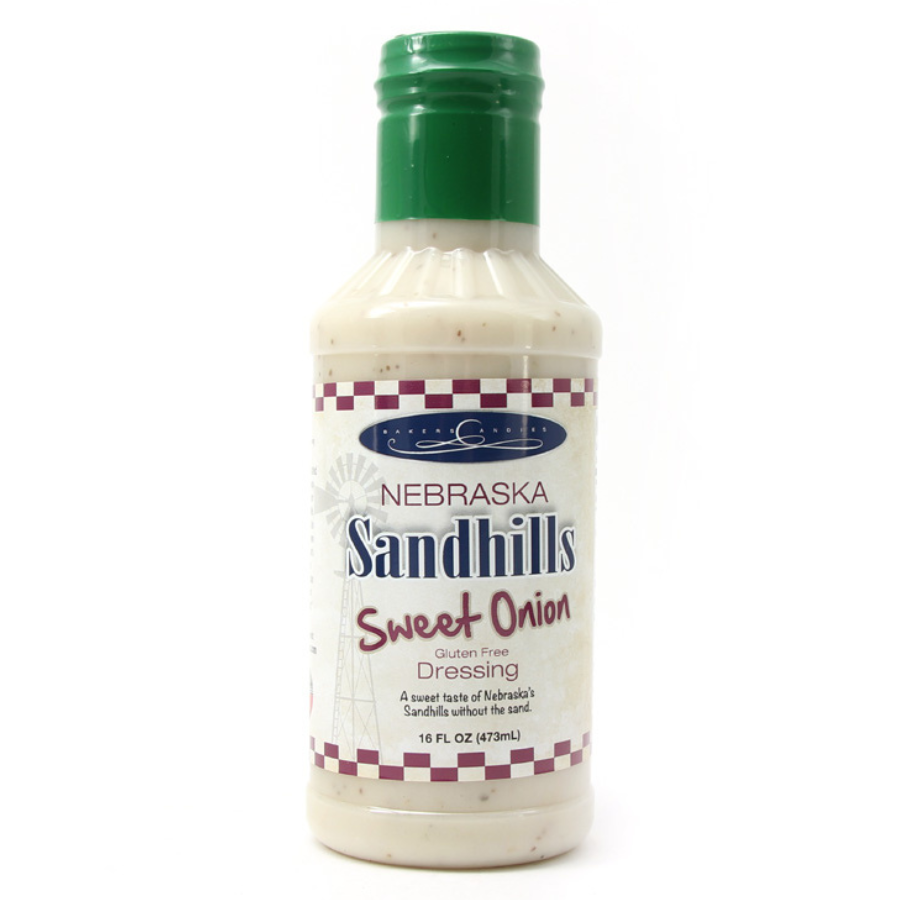 Baker's Candies 16oz Sandhills Sweet Onion Gluten Free Ranch Salad Dressing.