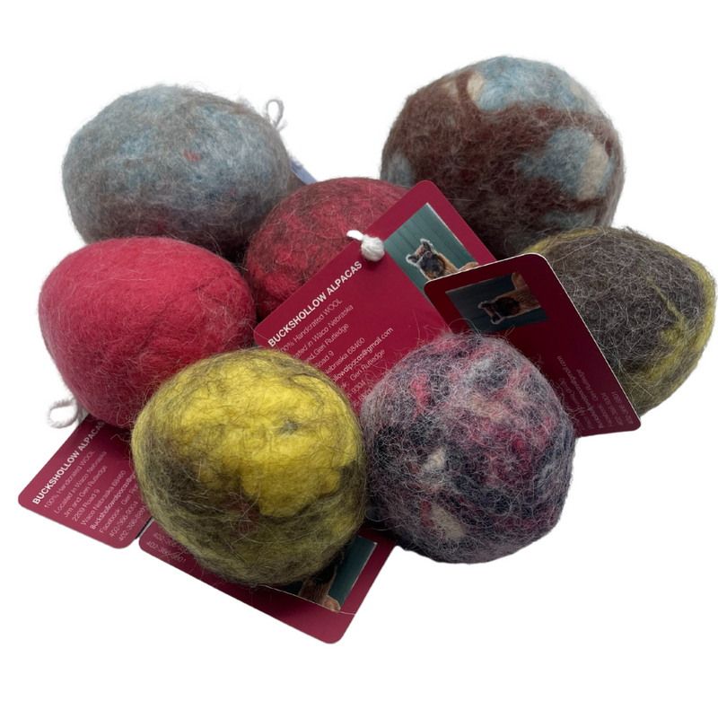 Best Reusable Dryer Balls | All Natural Felt Wrapped Alpaca and Llama Wool | Helps Prevent Static | Reduces Dry Time | Colors Vary