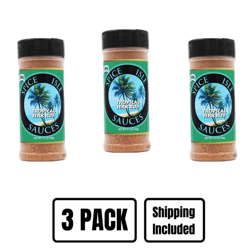 Tropical Jerk Rub | Spice Isle Seasoning | Authentic All Natural Seasoning | USA Made | Caribbean Style Seasoning | Gluten Free Seasoning | No MSG | 6.7 oz. Bottle | 3 Pack | Shipping Included