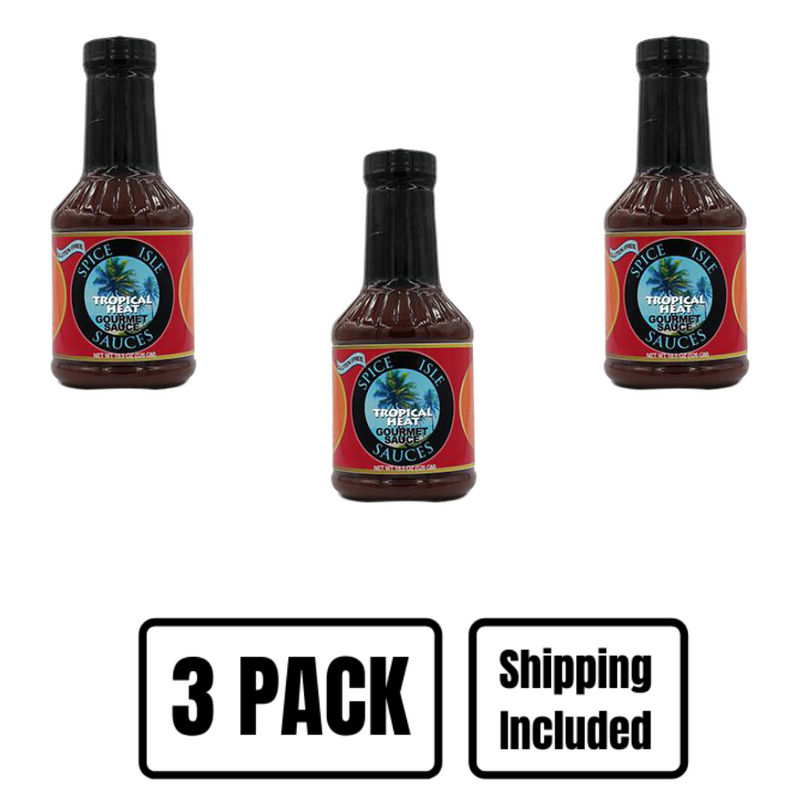 Tropical Heat Sauce | Spice Isle Sauces | Authentic Caribbean Flavors with a Blend of Tropical Fruit Flavors & Spicy Peppers | Taste the Heat with the Sweet Sauce | Distinctly Unique Caribbean Flavor | 18.5 oz. Bottle | 3 Pack | Shipping Included