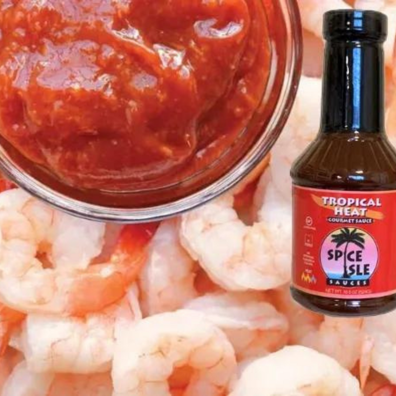 Tropical Heat Sauce | Spice Isle Sauces | Authentic Caribbean Flavors with a Blend of Tropical Fruit Flavors & Spicy Peppers | Taste the Heat with the Sweet Sauce | Distinctly Unique Caribbean Flavor | 18.5 oz. Bottle | 6 Pack | Shipping Included