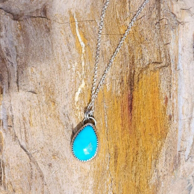 Teardrop Kingman Turquoise Necklace | Sterling Silver | Western Style Jewelry | N0005