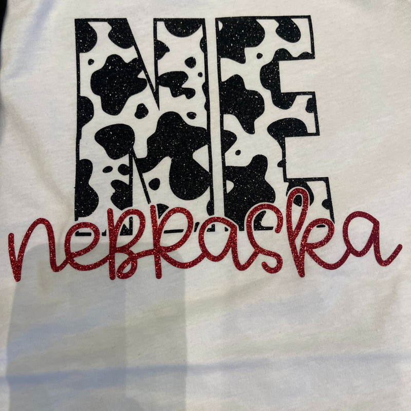 Nebraska Long Sleeve Shirt | 3/4 Sleeve Length | Cute & Simple Cowprint | Ideal For Any Occasion | Show Off Your State | Nebraska Shirt For Women