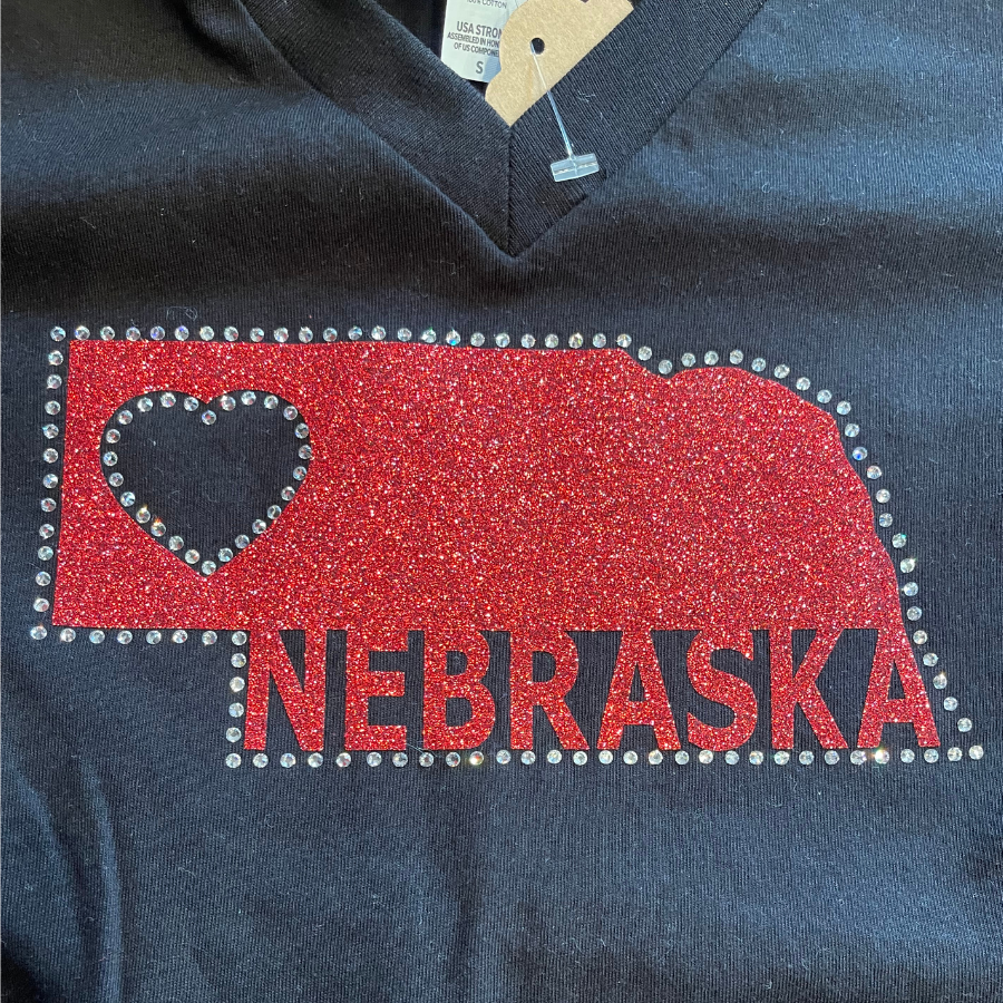 Sparkly Nebraska Shirt | Cute & Simple Sequin Design | Perfect For All Occasions | Represent Nebraska With Glitter | Fun & Stylish | Soft & Cozy Fit