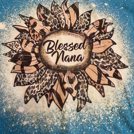 Bleach Dyed T-shirt | Blessed Nana Design | Blue