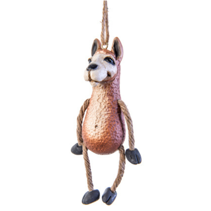 Alpaca ornament with friendly grin and jute-rope legs