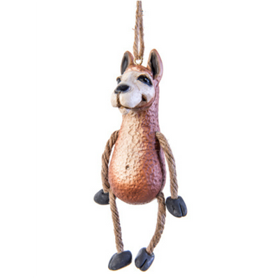 Alpaca ornament with friendly grin and jute-rope legs