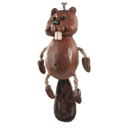 Beaver ornament with jute-rope legs and large front teeth