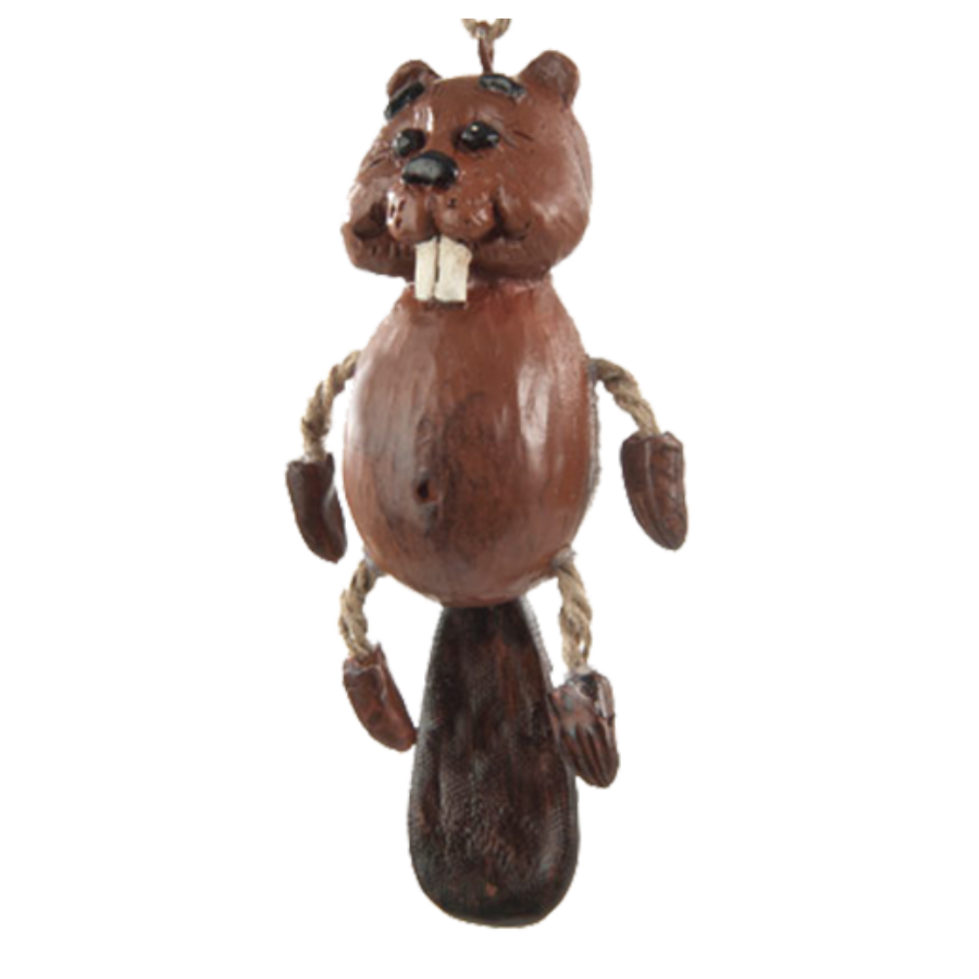 Beaver ornament with jute-rope legs and large front teeth