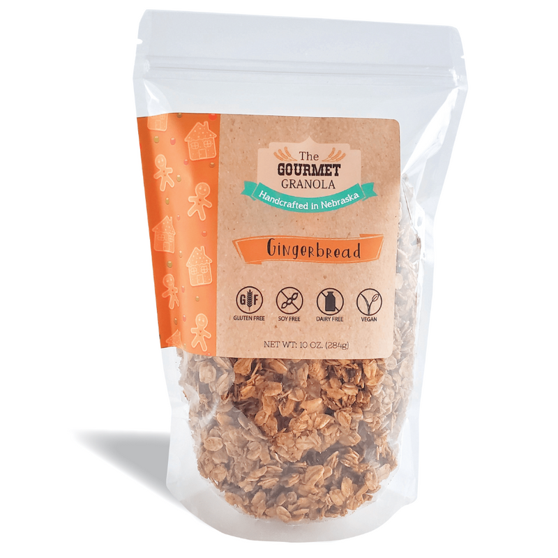 Gingerbread Granola | 10 oz. Bag | Gluten, Dairy, & Soy Free | Delicious In A Glass Of Chocolate Milk | Great Snacking Granola | Large Clusters Makes It Easy To Snack On | Delicious With Yogurt | Perfect For Gingerbread Lovers
