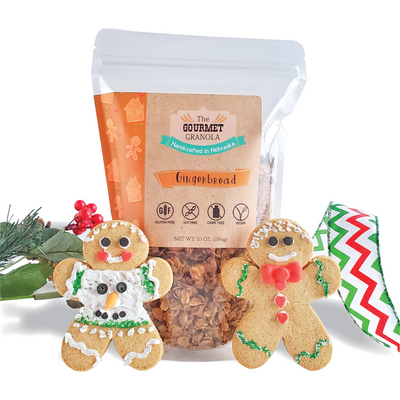 Gingerbread Granola | 10 oz. Bag | Gluten, Dairy, & Soy Free | Delicious In A Glass Of Chocolate Milk | Great Snacking Granola | Large Clusters Makes It Easy To Snack On | Delicious With Yogurt | Perfect For Gingerbread Lovers