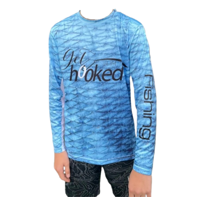 Get Hooked Signature UV Protected Long Sleeve | Light Blue Fish Scale