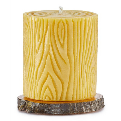 Bark Design Hand Poured Bees Wax Candle | Includes Wooden Base | 12 oz. candle