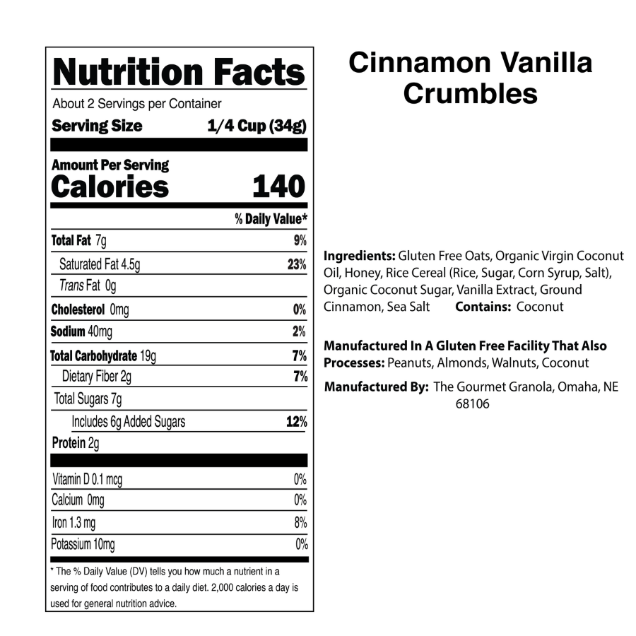 Cinnamon Vanilla Granola Nutritional