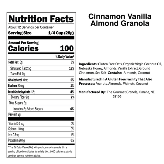 Cinnamon Vanilla Almond Granola Nutritional