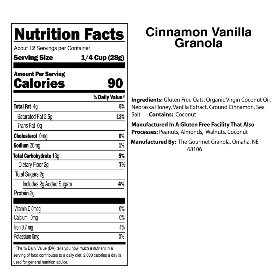 Cinnamon Vanilla Granola Nutritional