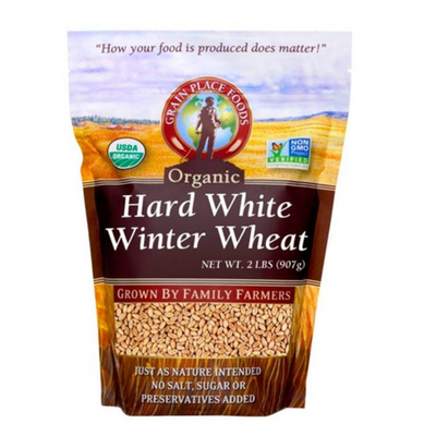 One 2 Pound Bag Of Organic Hard White Winter Wheat On A White Background