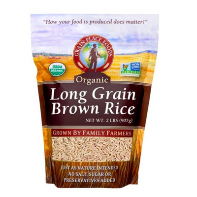 One 2 Pound Bag Of Organic Long Grain Brown Rice On A White Background