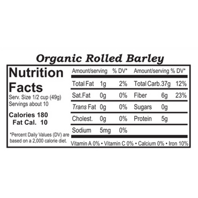 Nutrition Label For Organic Rolled Barley
