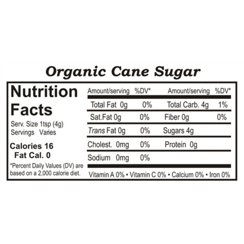 Nutrition Label For Organic Cane Sugar