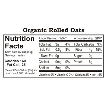 Nutrition Label For Organic Rolled Oats